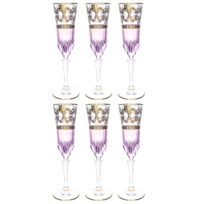 A set of crystal champagne glasses Art Deco` Coll.Fish for 6 people